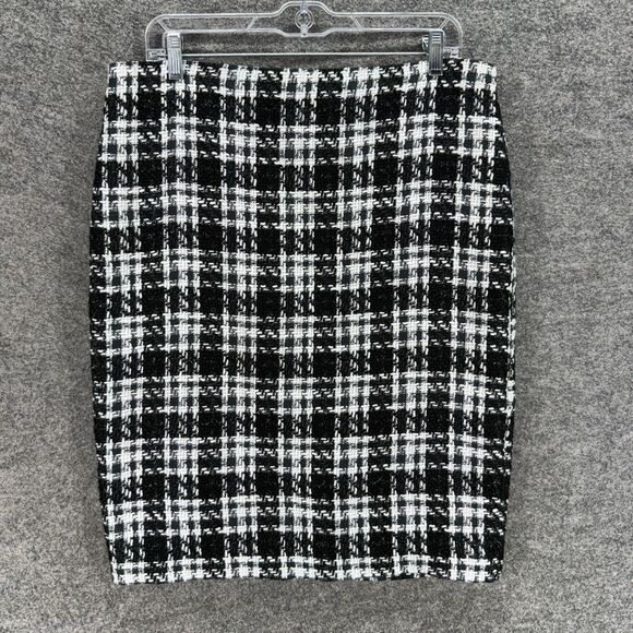 Ann Taylor Skirt Women 12 Black Plaid A-Line Midi Zipper Lined Mid Rise Casual - Picture 1 of 7